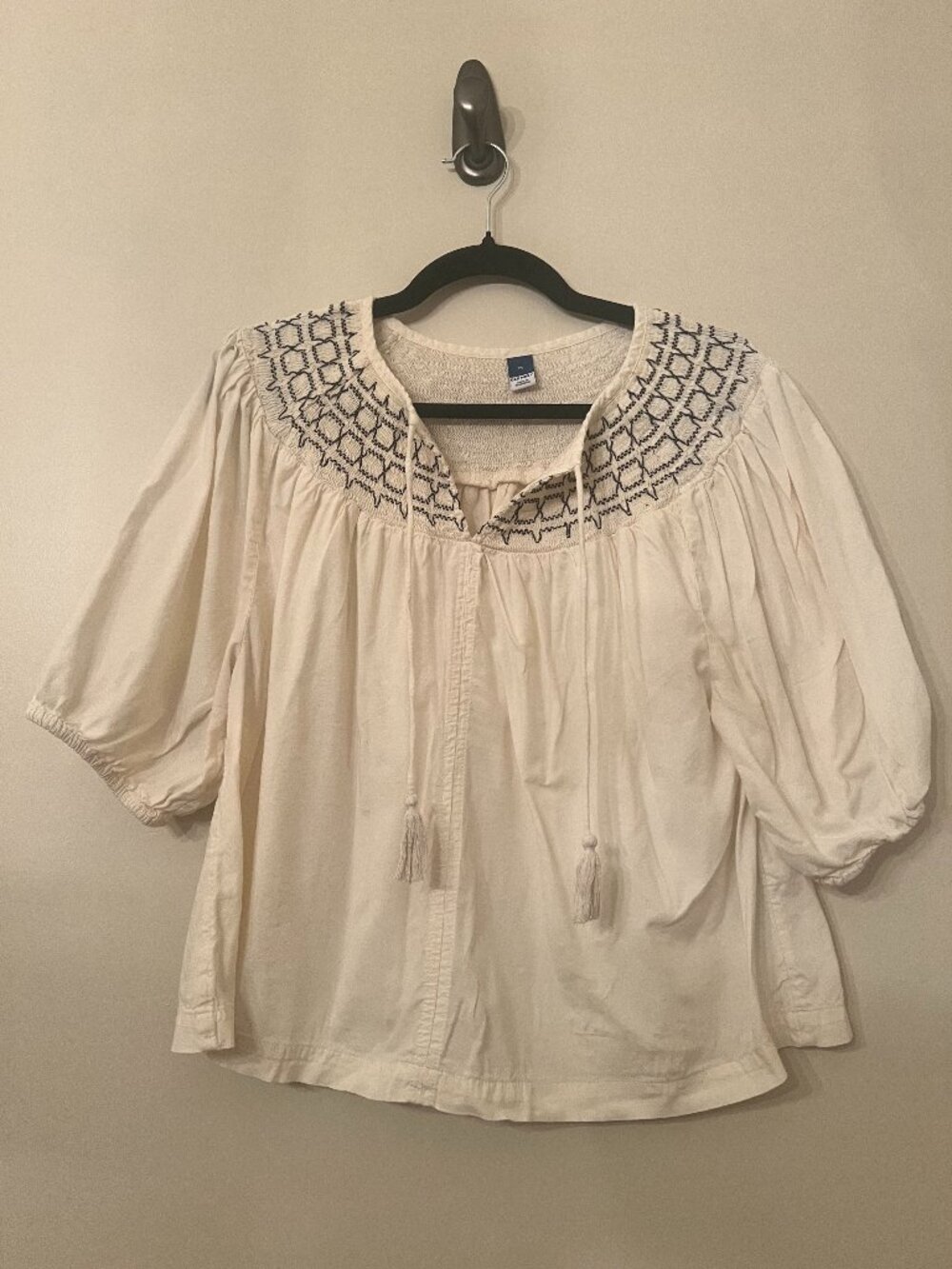 Universal Thread Boho Cream Blouse with Smocked Neckline